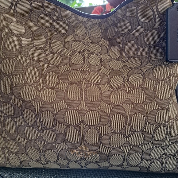 COACH EDIE G1680 Khaki Canvs Signatur and Brown Leather Shoulder Bag Excellent - Picture 4 of 15